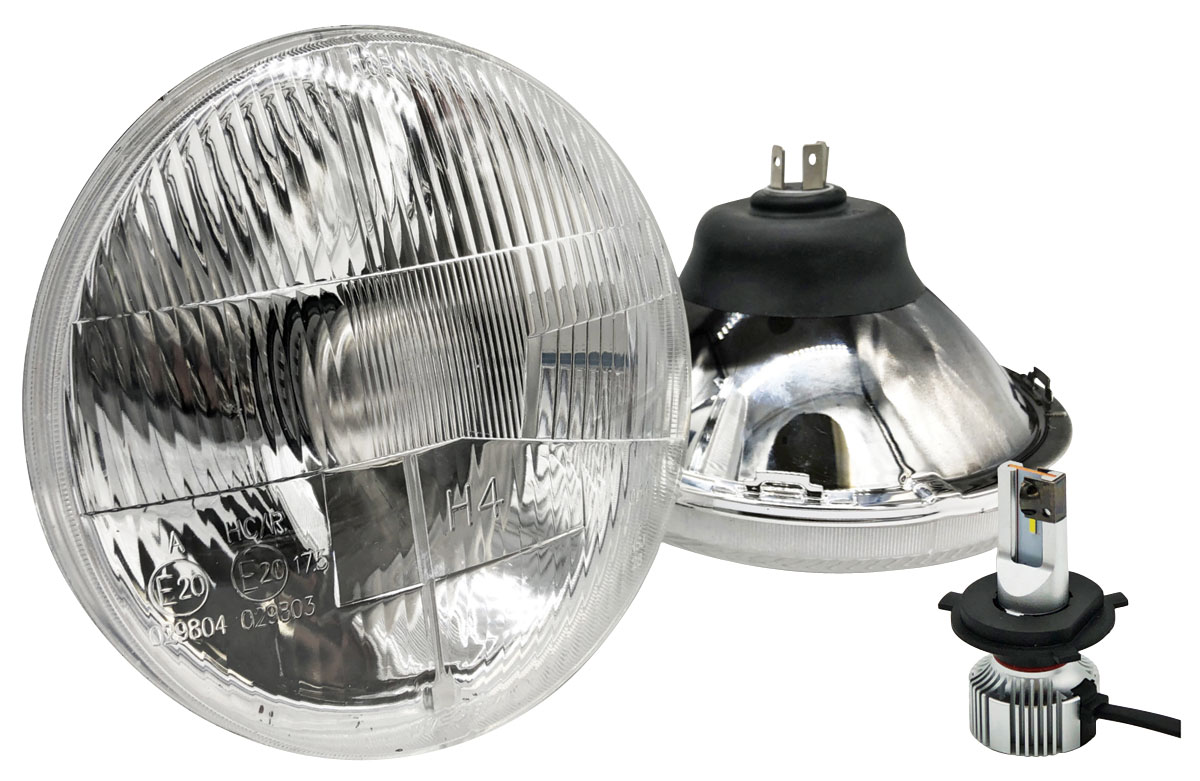 Headlights, Delta Lights LED 7" Round w/Halo, Convex, H4, Hi/Lo, w/Switchback 1 Headlights, Delta Lights LED 7" Round w/Halo, Convex, H4, Hi/Lo, w/Switchback