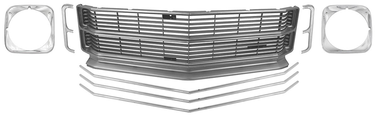 Grille Kit, 1971 Chevelle/El Camino, Silver, 6pc, Deluxe 1 Grille Kit, 1971 Chevelle/El Camino, Silver, 6pc, Deluxe