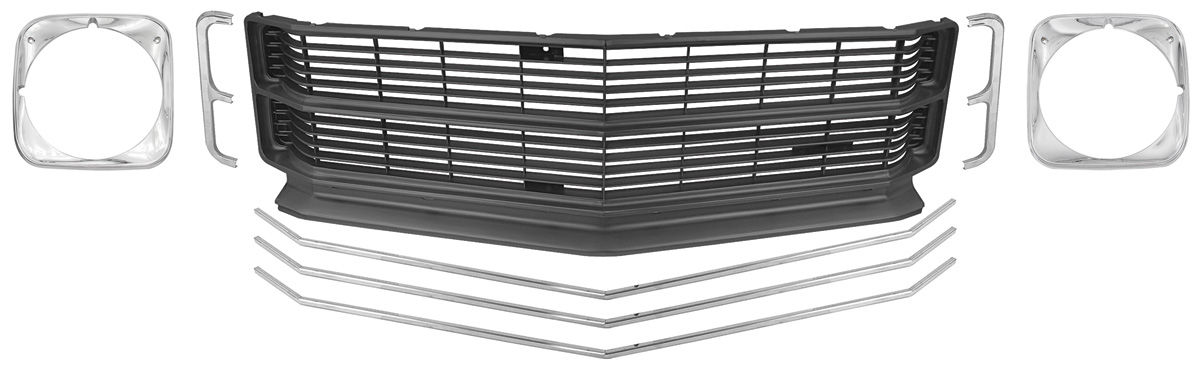 Grille Kit, 1971 Chevelle/El Camino, Black, 6pc, Deluxe 1 Grille Kit, 1971 Chevelle/El Camino, Black, 6pc, Deluxe