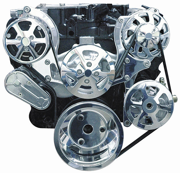 Pulley System, S-Drive, 1964-88 SBC, 6-Rib, w/PS & Plastic Reservoir 1 Pulley System, S-Drive, 1964-88 SBC, 6-Rib, w/PS & Plastic Reservoir