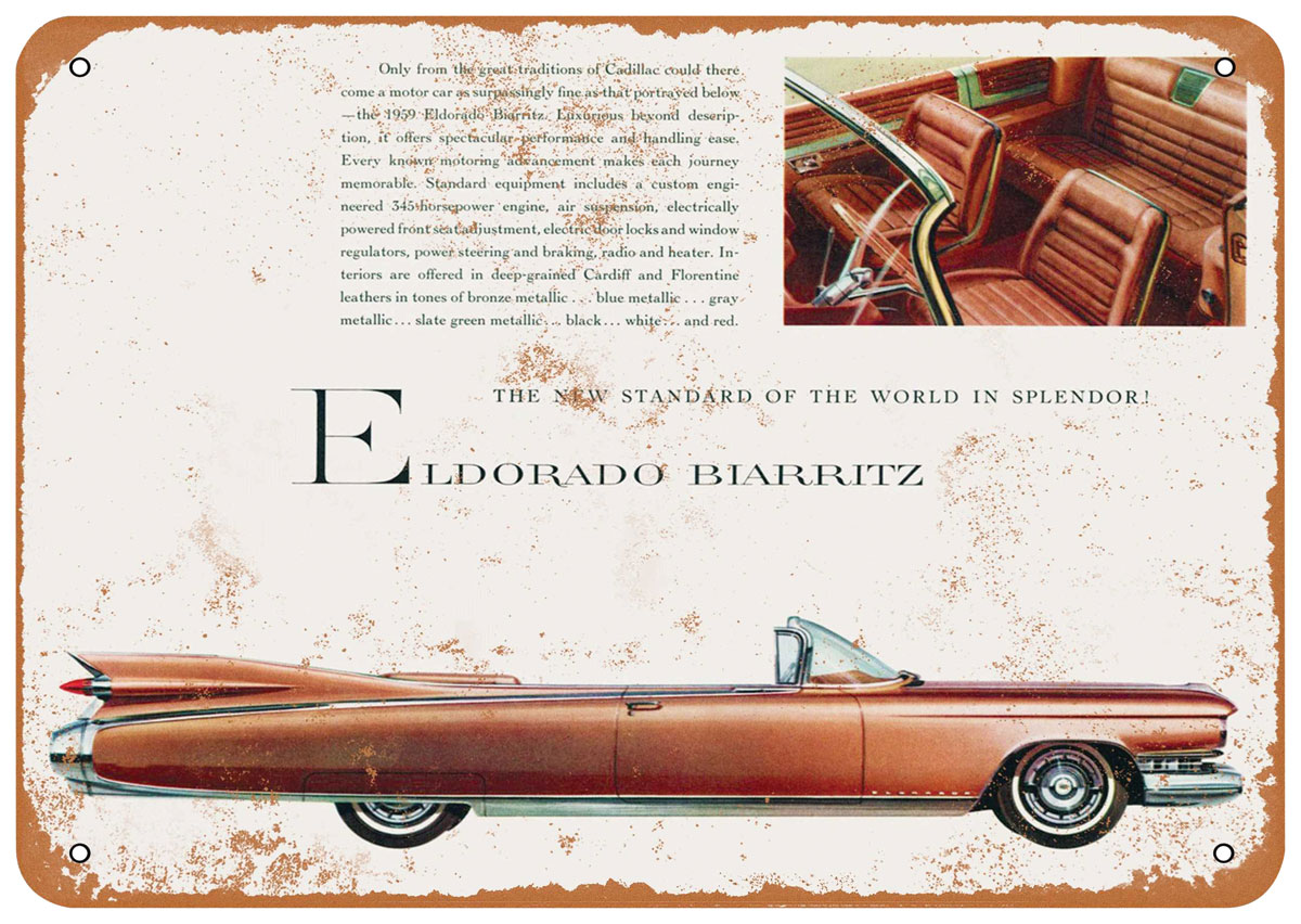 Sign, Aluminum 10"x14", 1959 Eldorado Biarritz 1 Sign, Aluminum 10"x14", 1959 Eldorado Biarritz