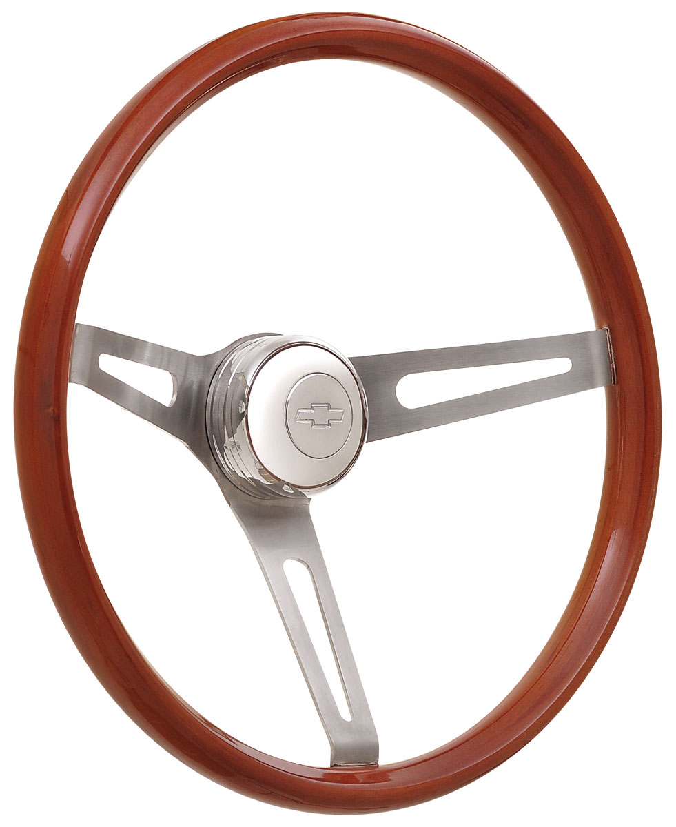Steering Wheel Kit, 67-69 Chevrolet, Retro Wood, Tall Cap, Engraved Bowtie 1 Steering Wheel Kit, 67-69 Chevrolet, Retro Wood, Tall Cap, Engraved Bowtie