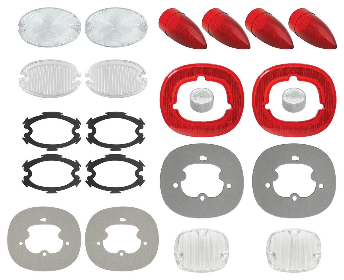 Lens Kit, 1959 Cadillac, Park, Fog, Red Tail Lens, Backup, Reflectors, W/Gaskets