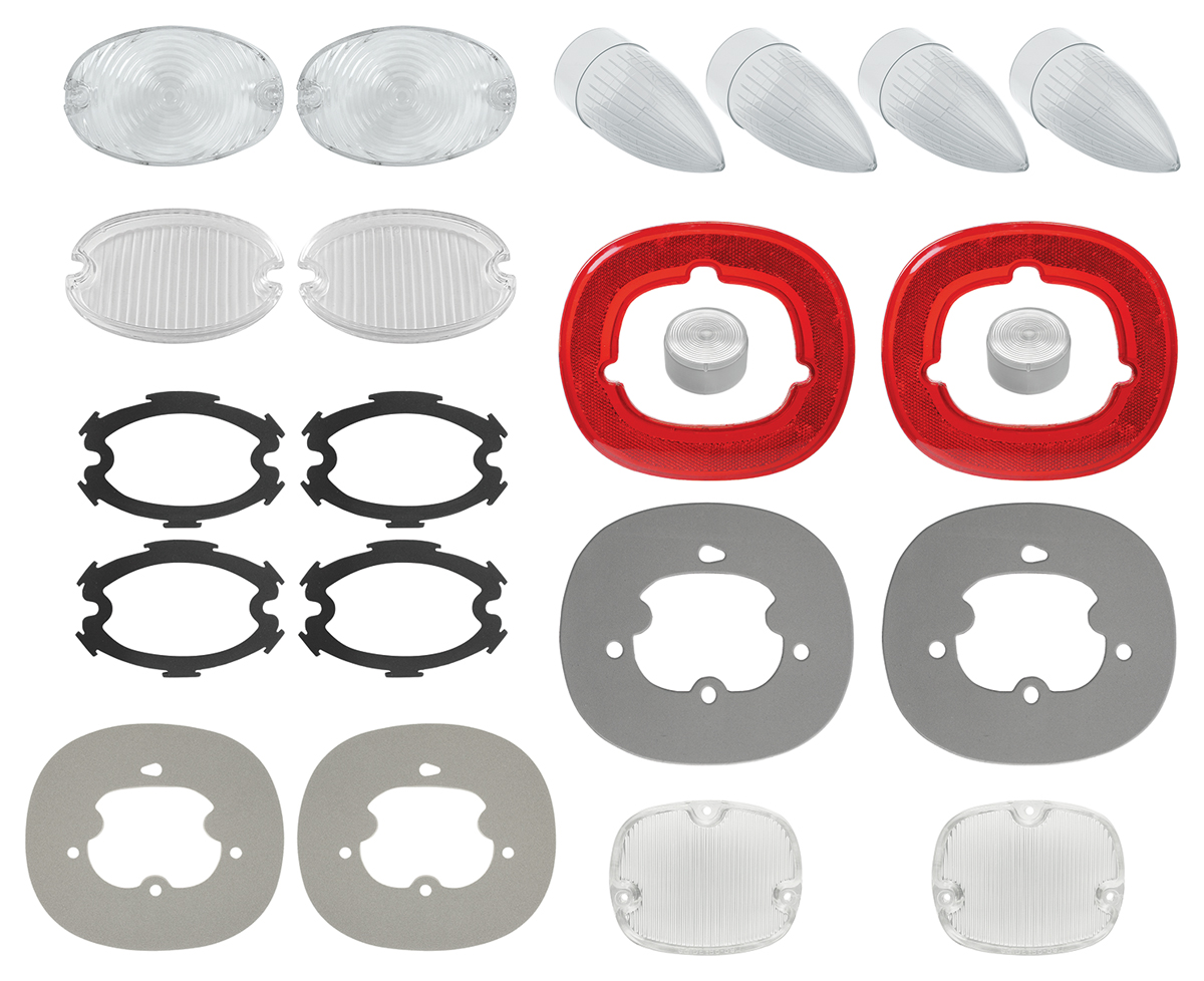 Lens Kit, 1959 Cadillac, Park, Fog, Clear Tail Lens, BU, Reflectors, W/Gaskets