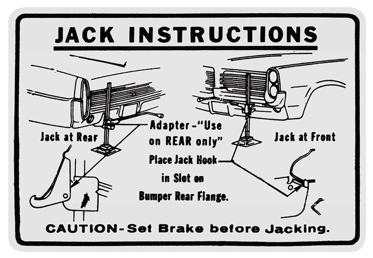 Decal, Jacking Instructions, 1964 Pontiac, In Trunk 1 Decal, Jacking Instructions, 1964 Pontiac, In Trunk