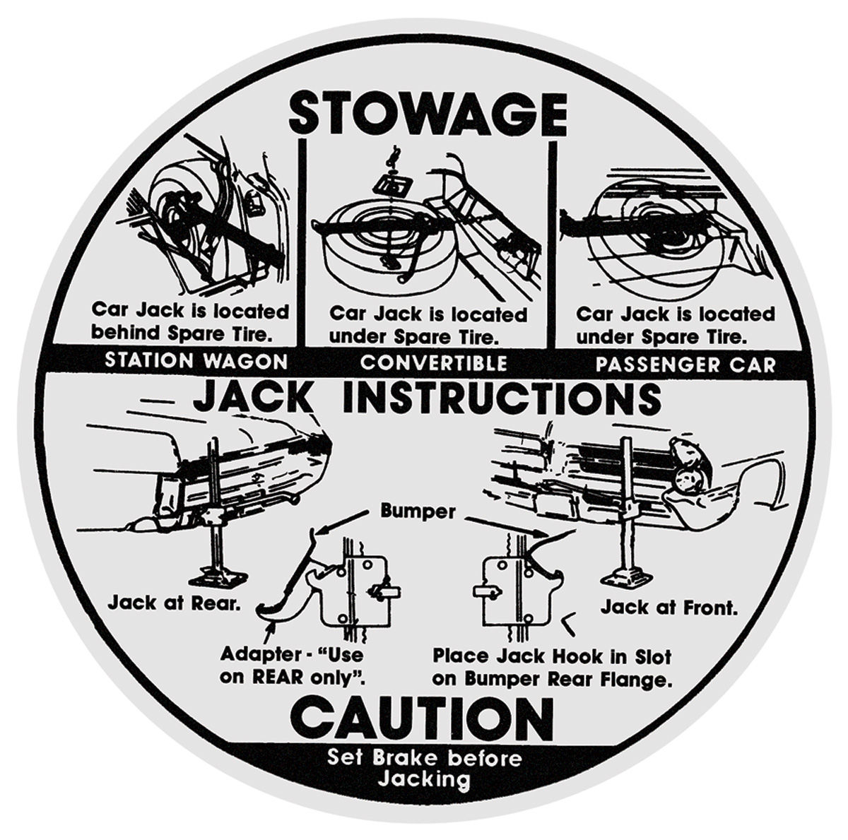 Decal, Jacking Instructions, 1965 Pontiac, In Trunk, 5-1/2" 1 Decal, Jacking Instructions, 1965 Pontiac, In Trunk, 5-1/2"