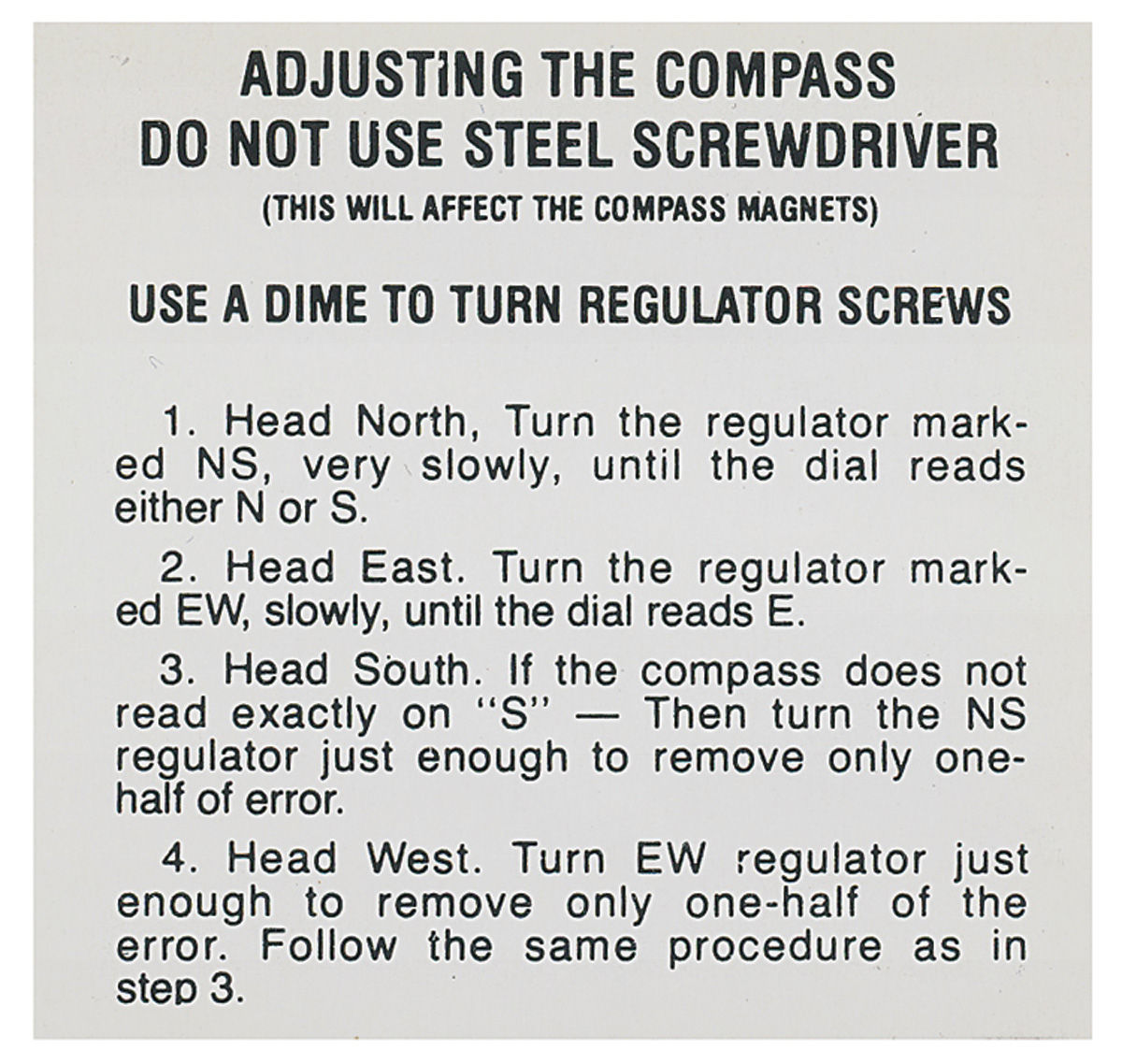 Decal, Compass Instructions, 1959-62 Bonneville/Catalina/Grand Prix