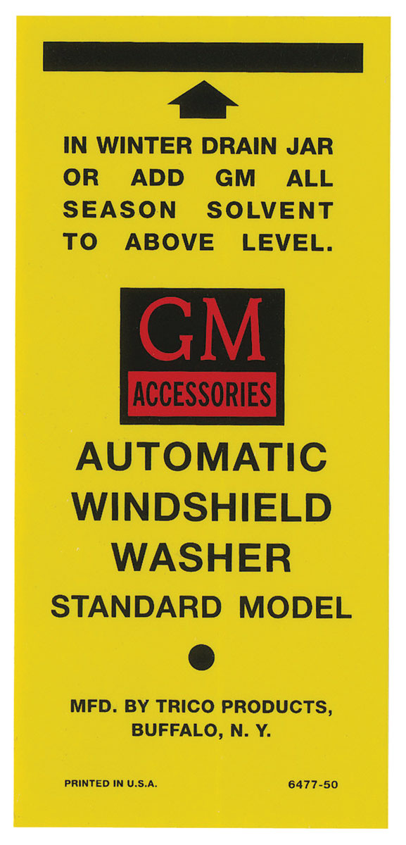 Decal, Washer Bottle Bracket, 1954-55 Cadillac/1959-61 Bonn/Cat 1 Decal, Washer Bottle Bracket, 1954-55 Cadillac/1959-61 Bonn/Cat
