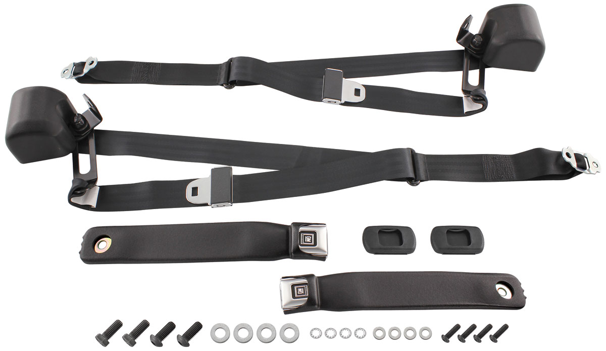 Seat Belts, 3-Point Front, 1966-69 Corvair, Starburst, Bench 1 Seat Belts, 3-Point Front, 1966-69 Corvair, Starburst, Bench