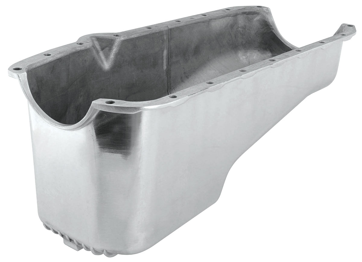 Oil Pan, Polished Aluminum, 1964-79 SB Chevrolet, Driver Side Dipstick 1 Oil Pan, Polished Aluminum, 1964-79 SB Chevrolet, Driver Side Dipstick