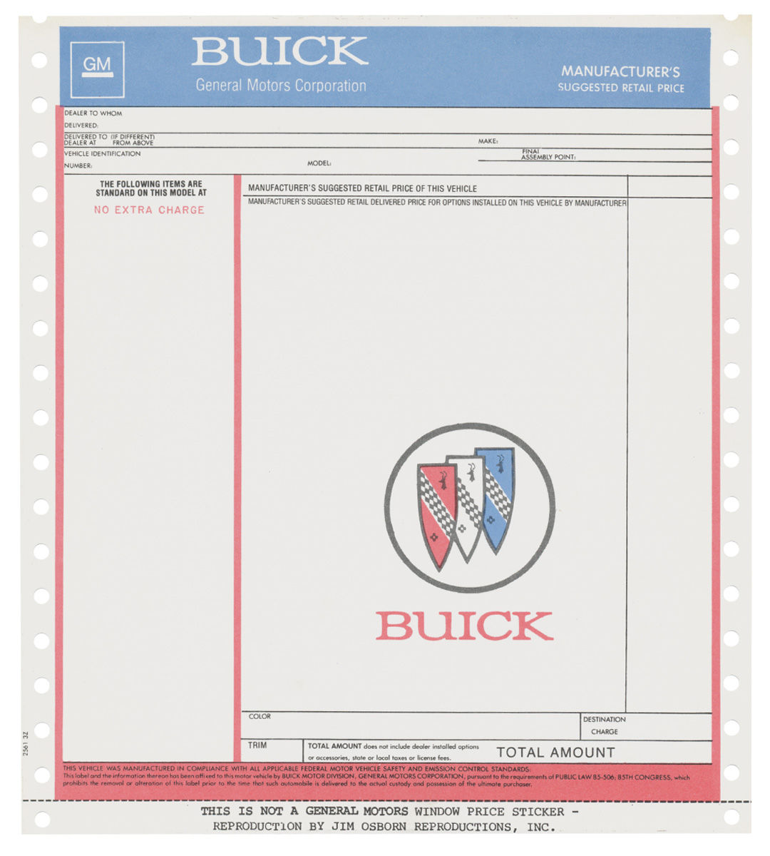 Window Sticker, New Vehicle Price, 1971-74 Buick