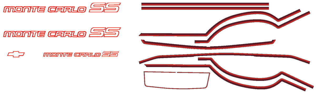 Decal, 85-86 Monte Carlo, Body Stripe Kit, SS, Silver, Red 1 Decal, 85-86 Monte Carlo, Body Stripe Kit, SS, Silver, Red