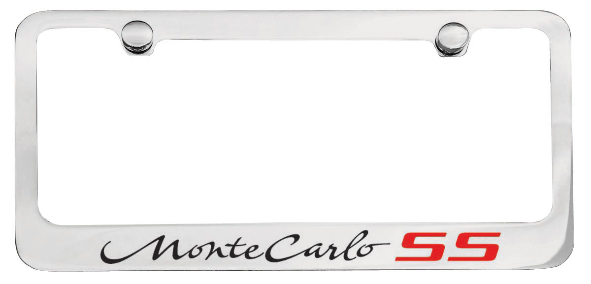 License Plate Frame, Designer, 1970-77 Monte Carlo Script w/ Red SS 1 License Plate Frame, Designer, 1970-77 Monte Carlo Script w/ Red SS